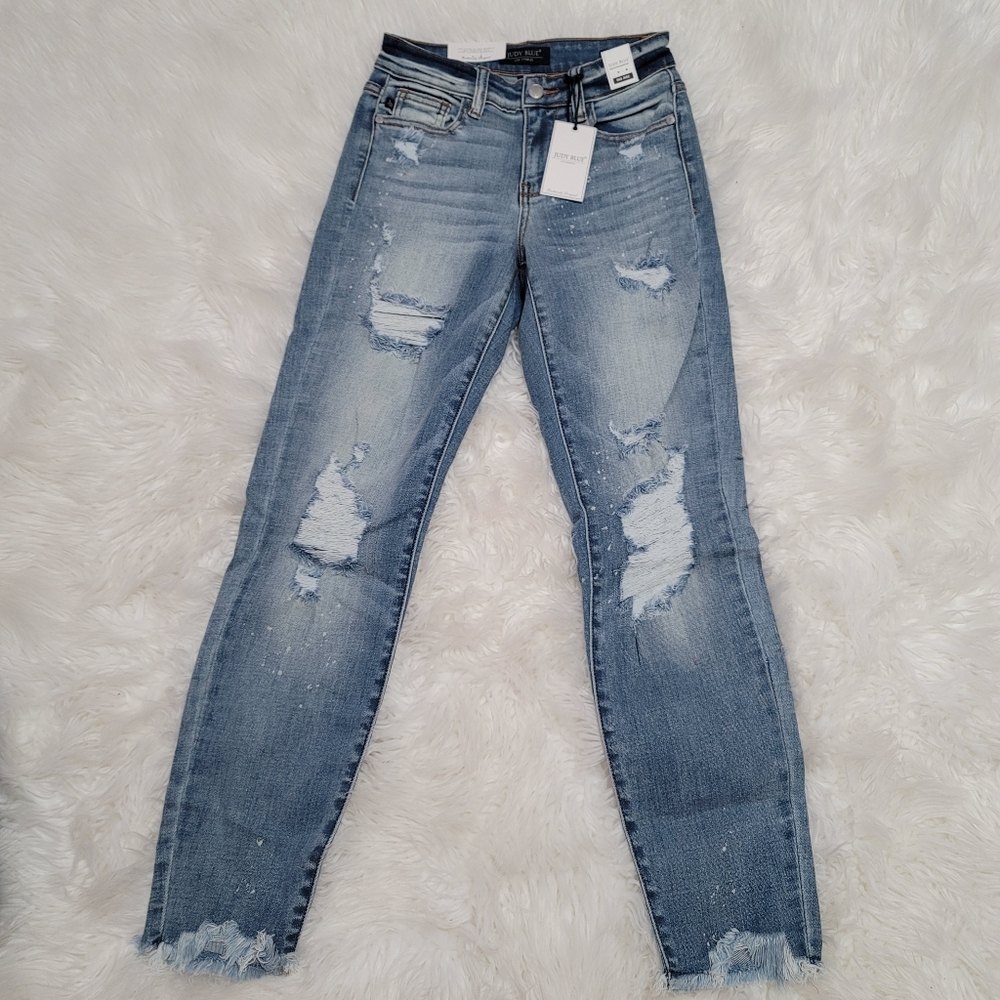 New Judy Blue Light Wash Distressed Boyfriend Jean